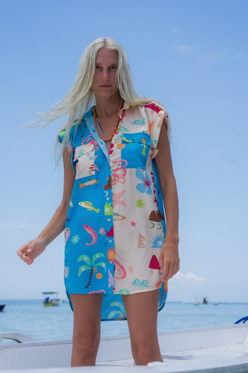 Tropicana Shirt Dress w/ Shell Belt