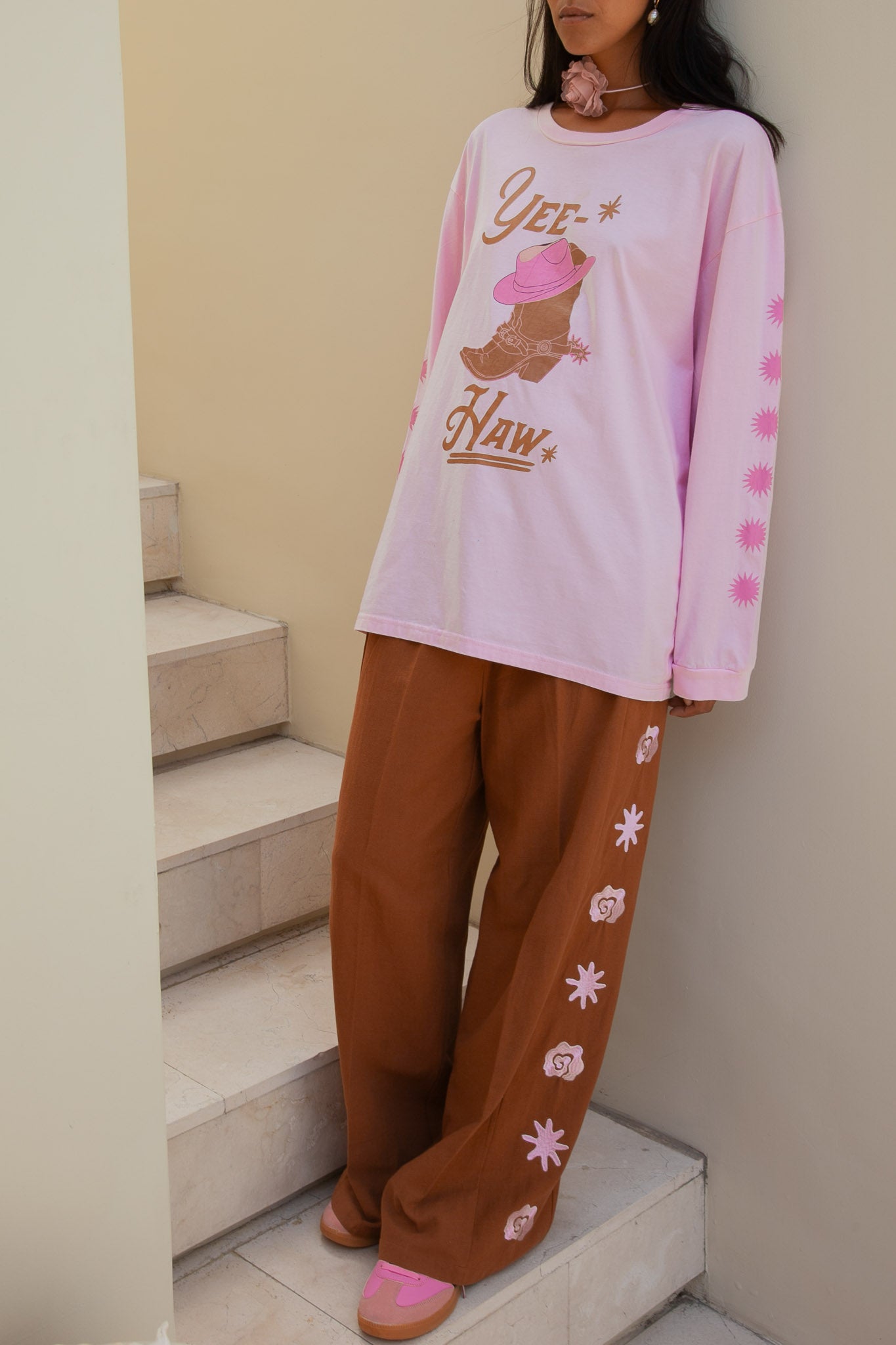 Yeehaw T-Shirt | Pink - Long Sleeve