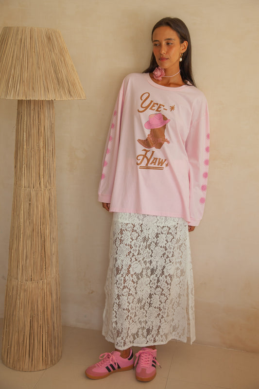 Yeehaw T-Shirt | Pink - Long Sleeve