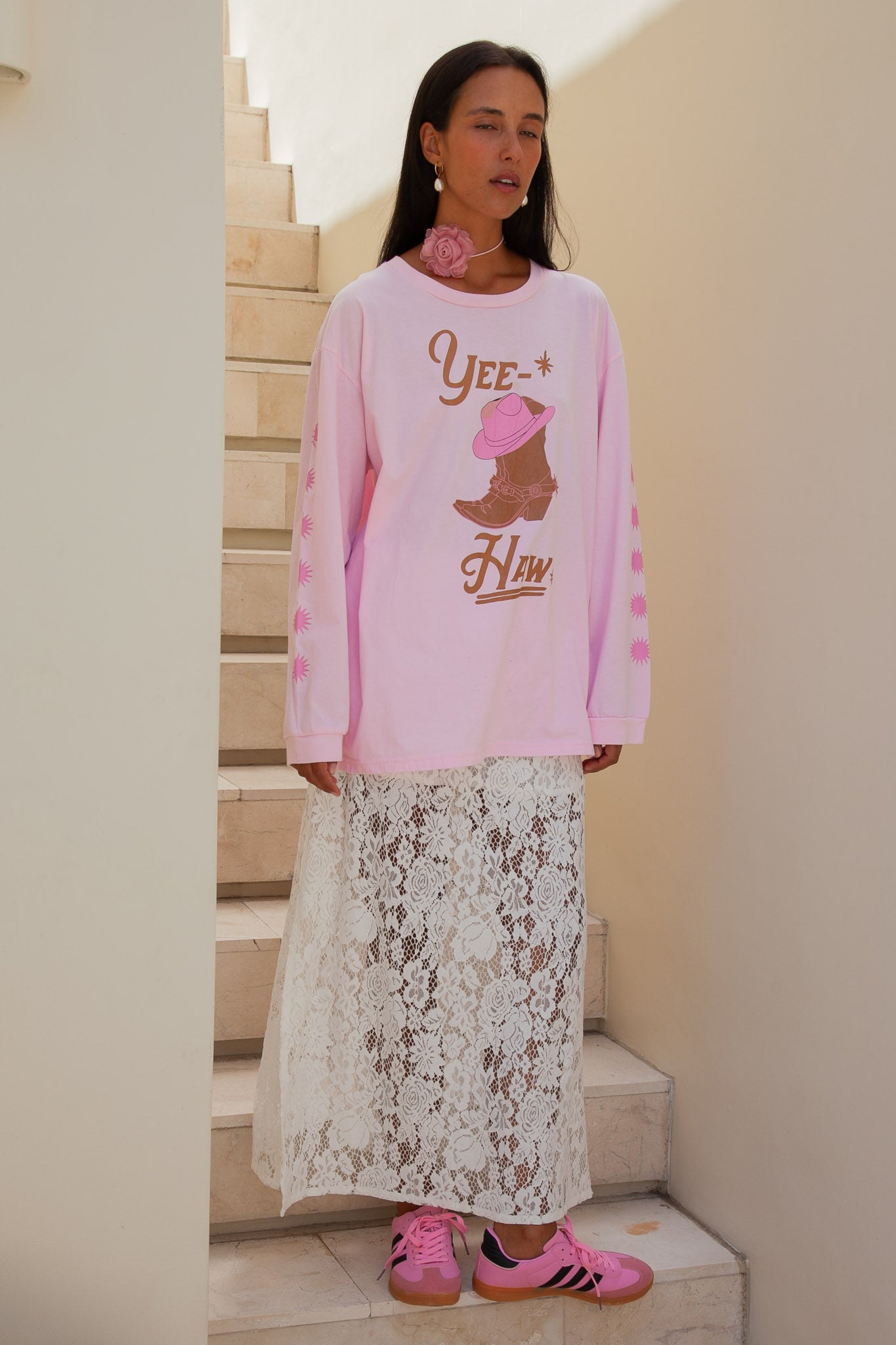 Yeehaw T-Shirt | Pink - Long Sleeve