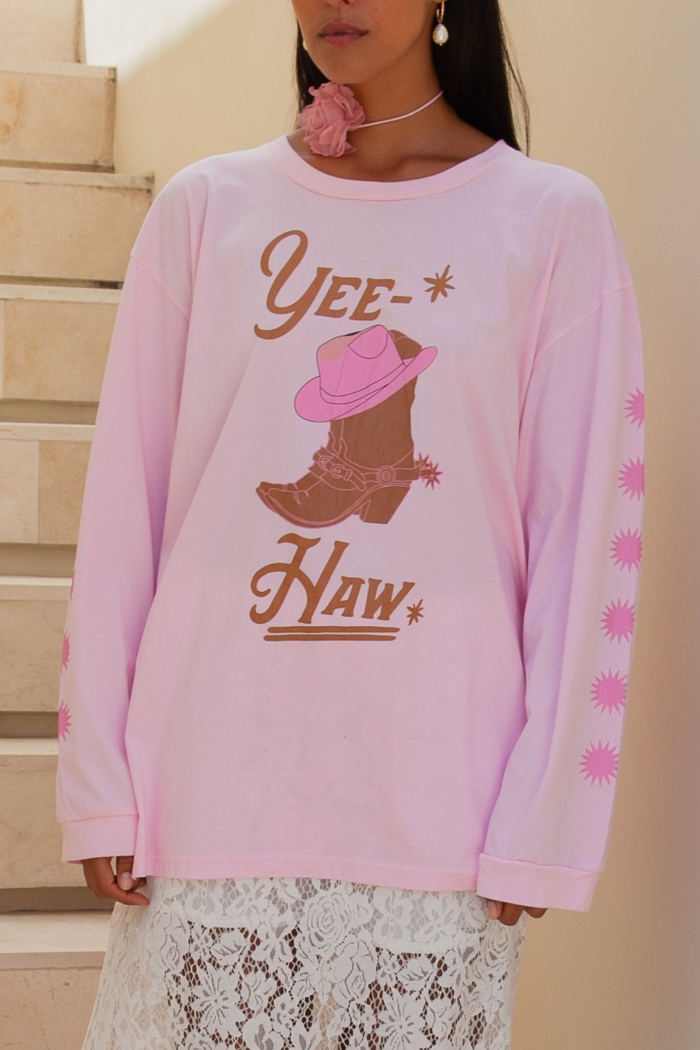 Yeehaw T-Shirt | Pink - Long Sleeve