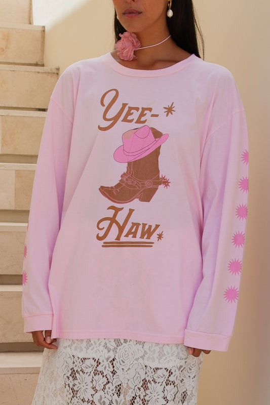 Yeehaw T-Shirt | Pink - Long Sleeve