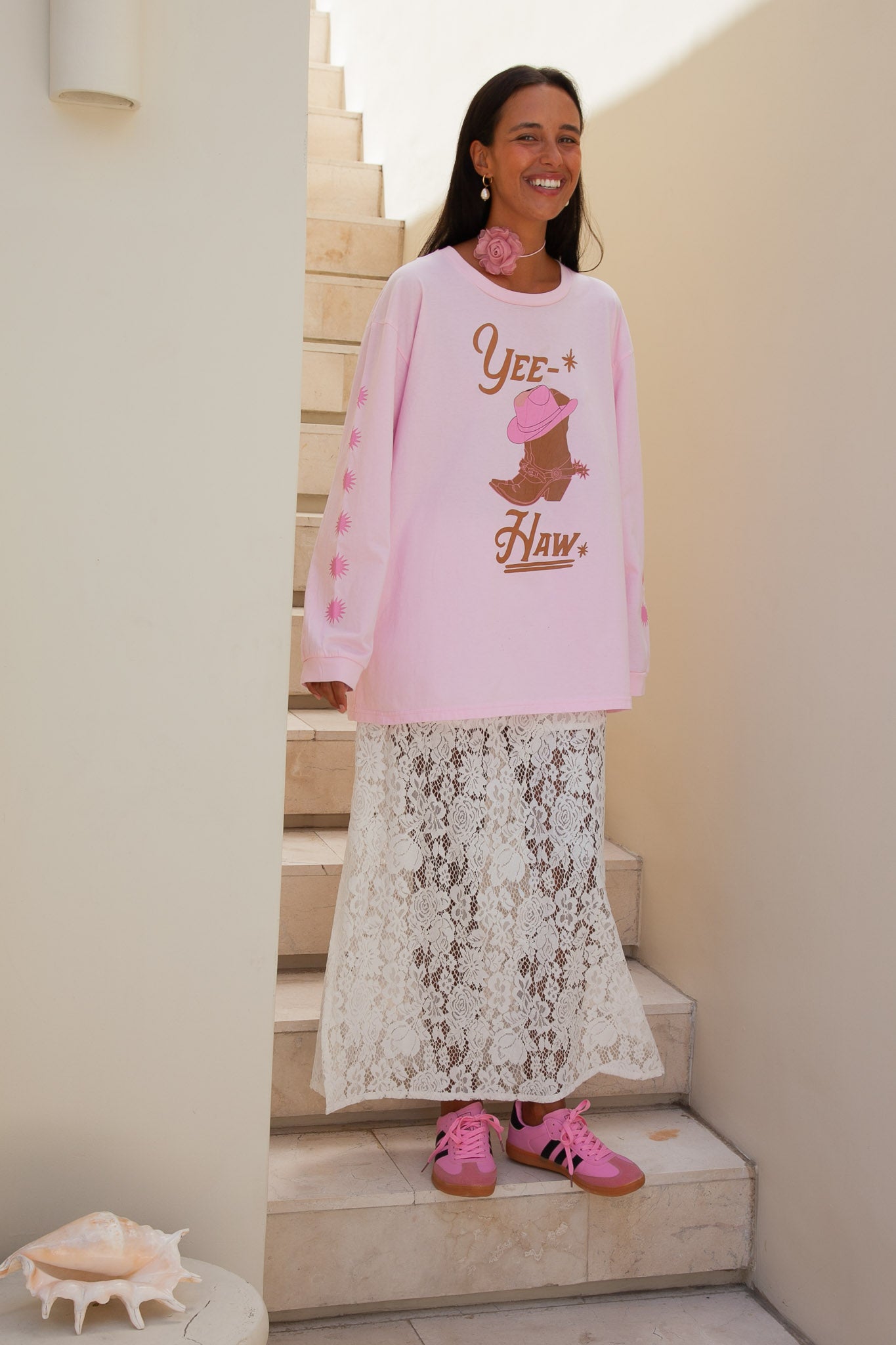 Yeehaw T-Shirt | Pink - Long Sleeve