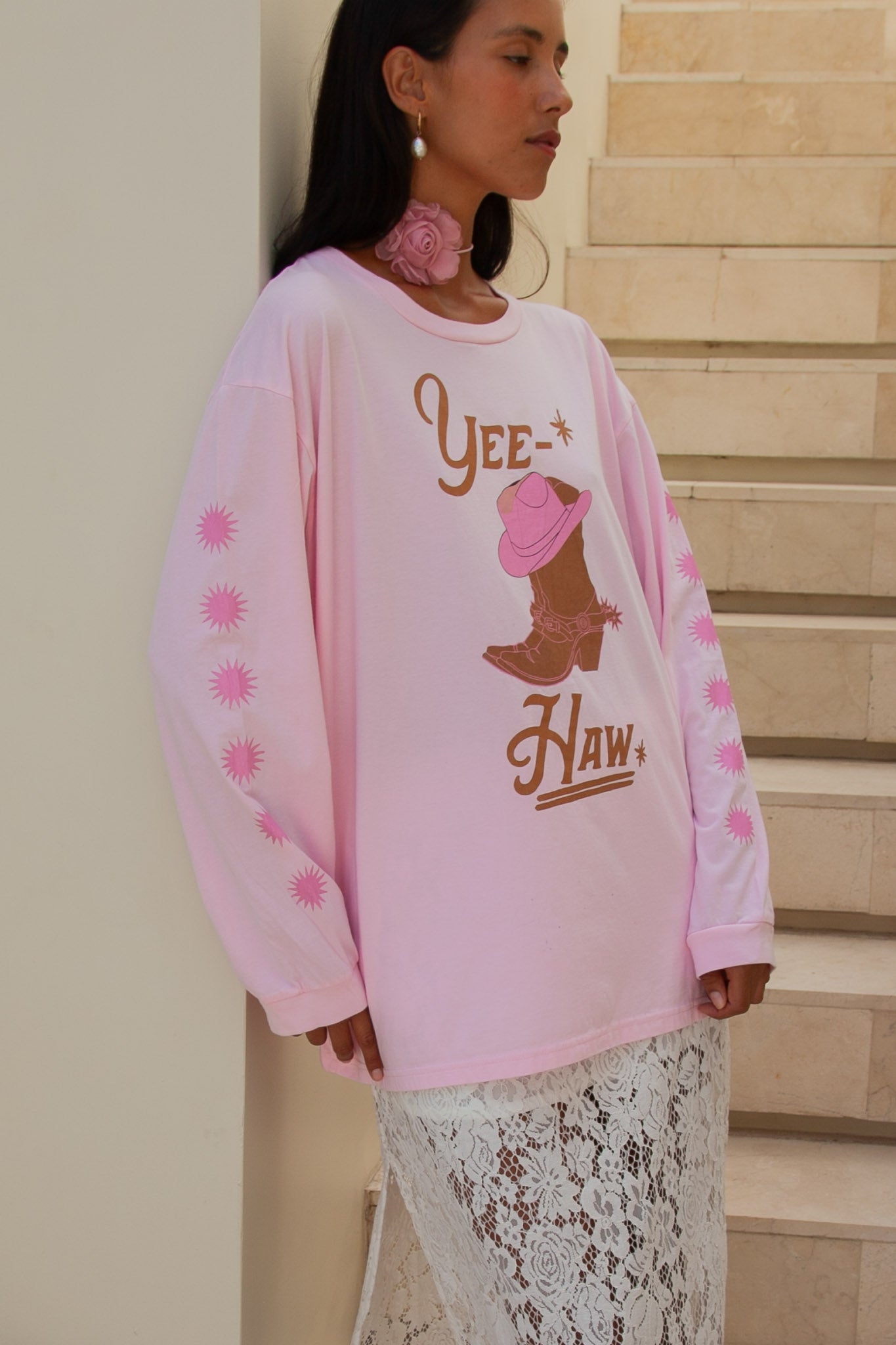 Yeehaw T-Shirt | Pink - Long Sleeve