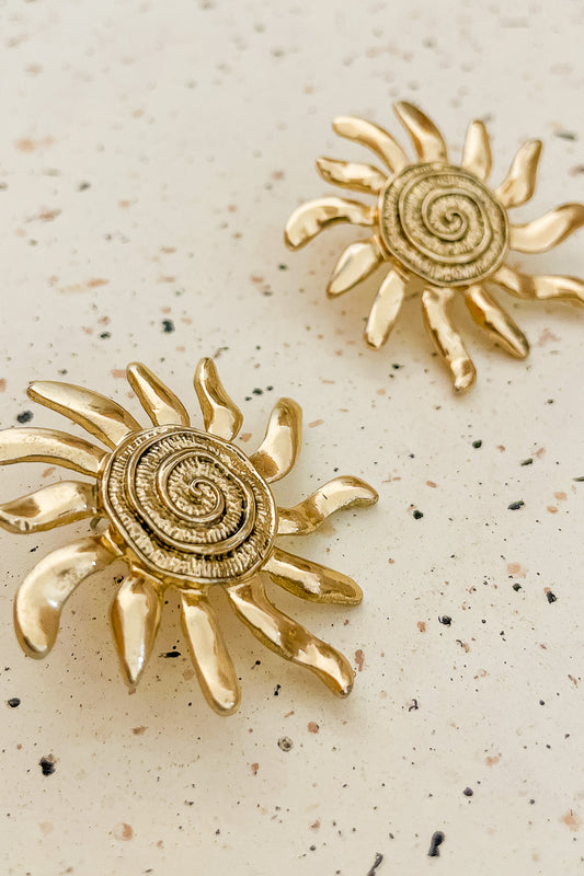 Gold Sun with Swirl Stud  Earrings