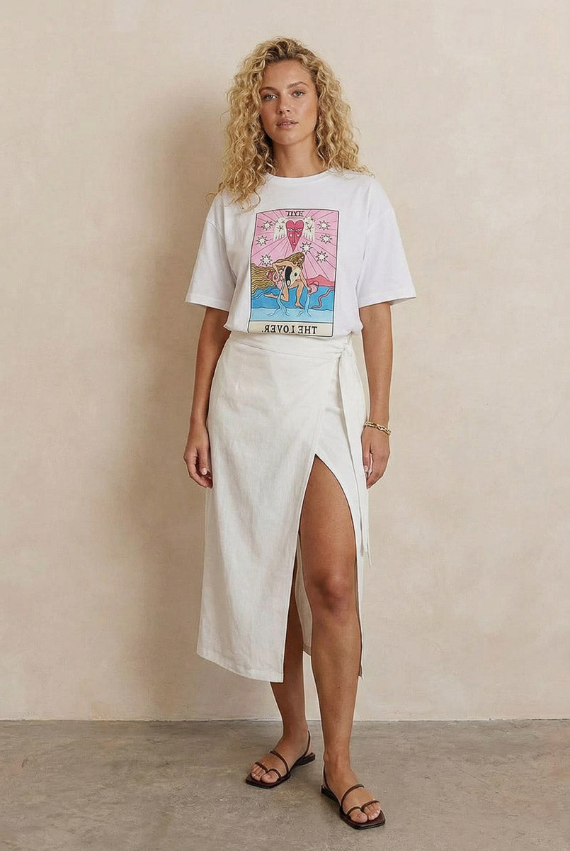 Anna Corduroy White Wrap Skirt