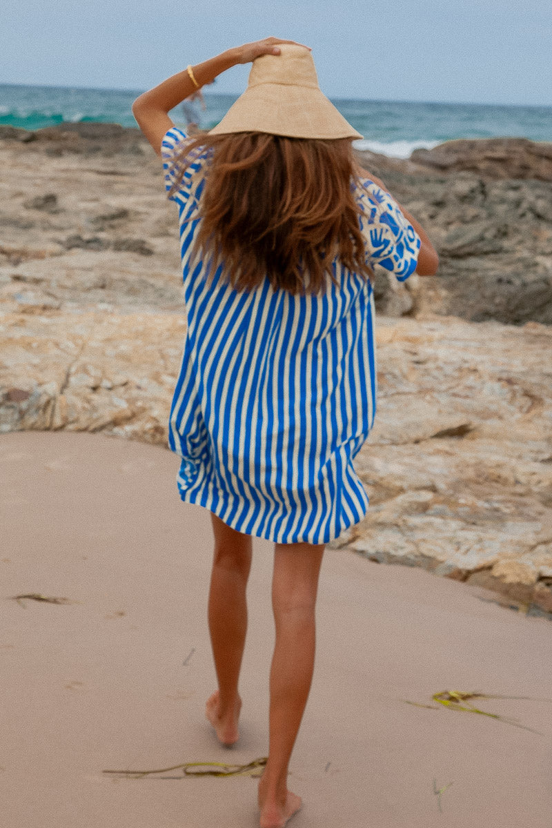 Geo Shirt Dress blue striped beach shirt dress