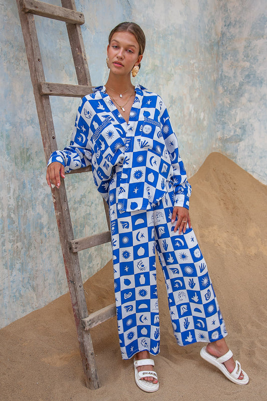 Achillies Pant- Sundance Print- Cobalt blue pattern womens pants