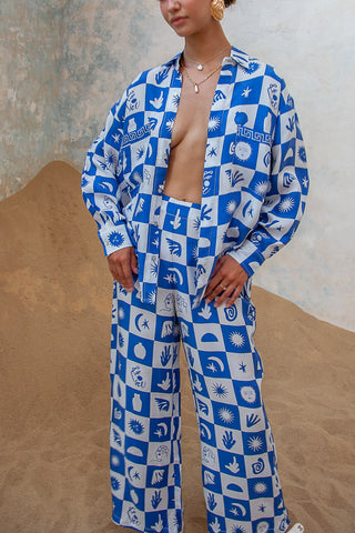 Achillies Pant- Sundance Print- Cobalt blue pattern womens pants