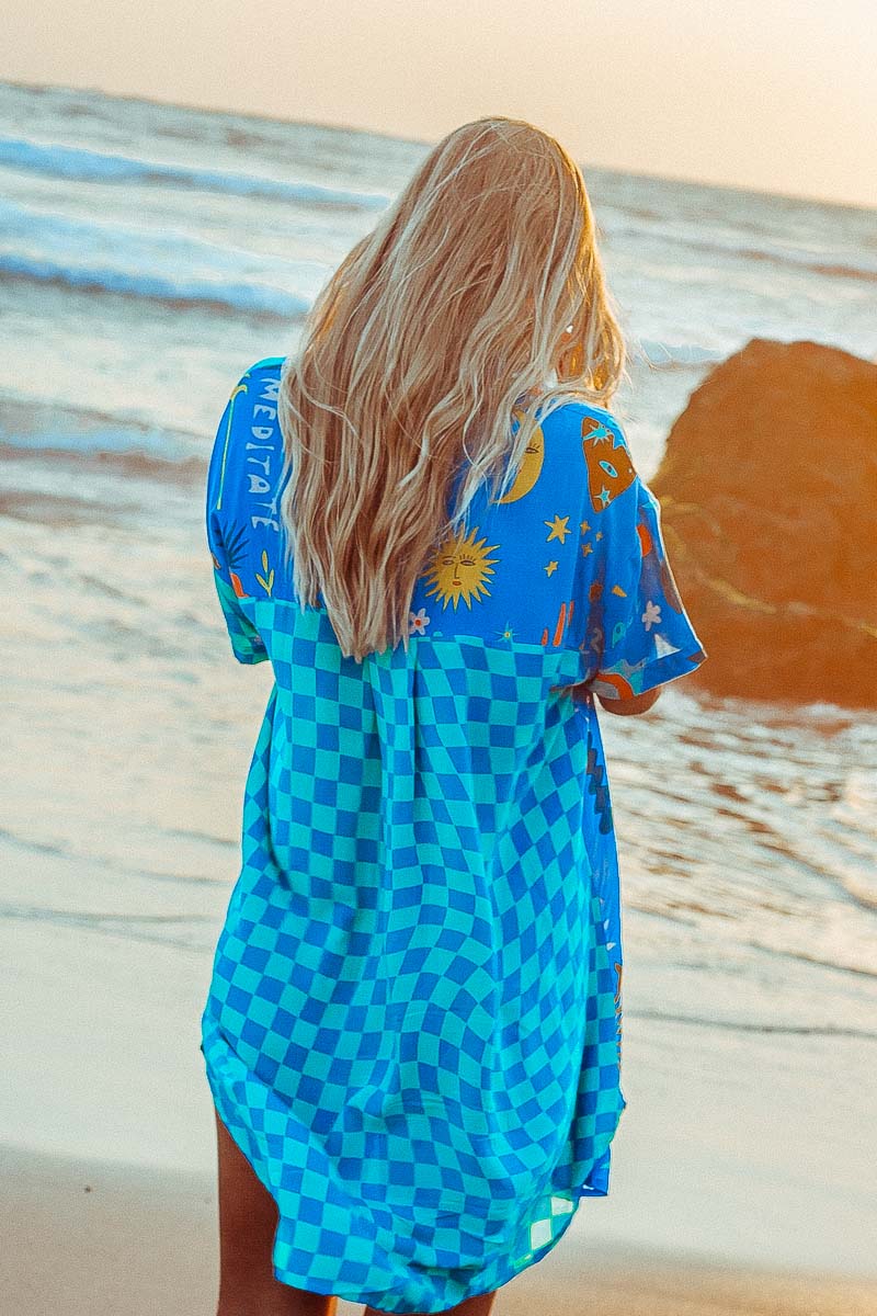 Love Peace Art Shirt Dress beach shirt dress checkerboard print