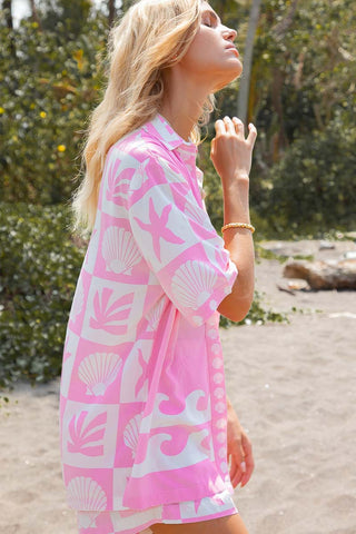 Port Villa Shirt - pink two piece short set