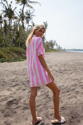 Candyman Shirt Dress vertical pink striped shirt dress beach dress barbie