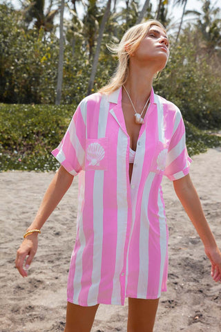 Candyman Shirt Dress vertical pink striped shirt dress