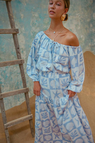 Tonga Skirt Blue printed maxi skirt elastic waist