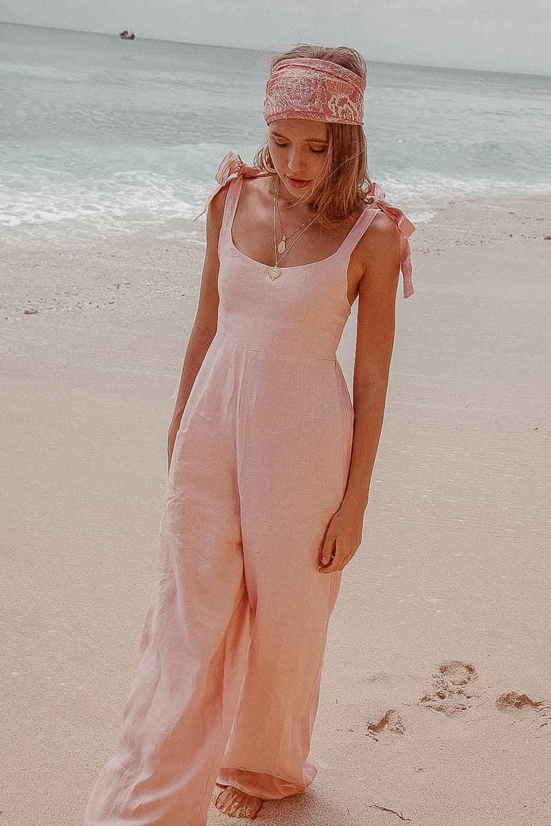 Bonnie Linen Jumpsuit- Pale Pink
