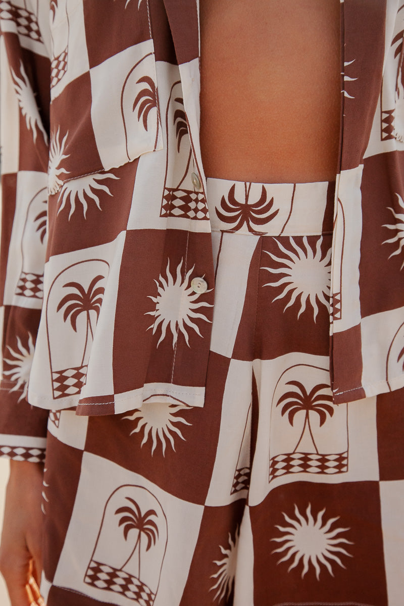 Jean Shorts- Palma Print palm tree shorts women's