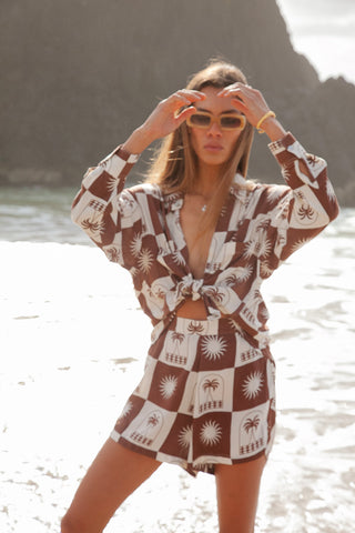Peggy Shirt - Palma Check Peggy Shirt - Palma Check brown and white checkered shirt oversized matching blouse and shorts