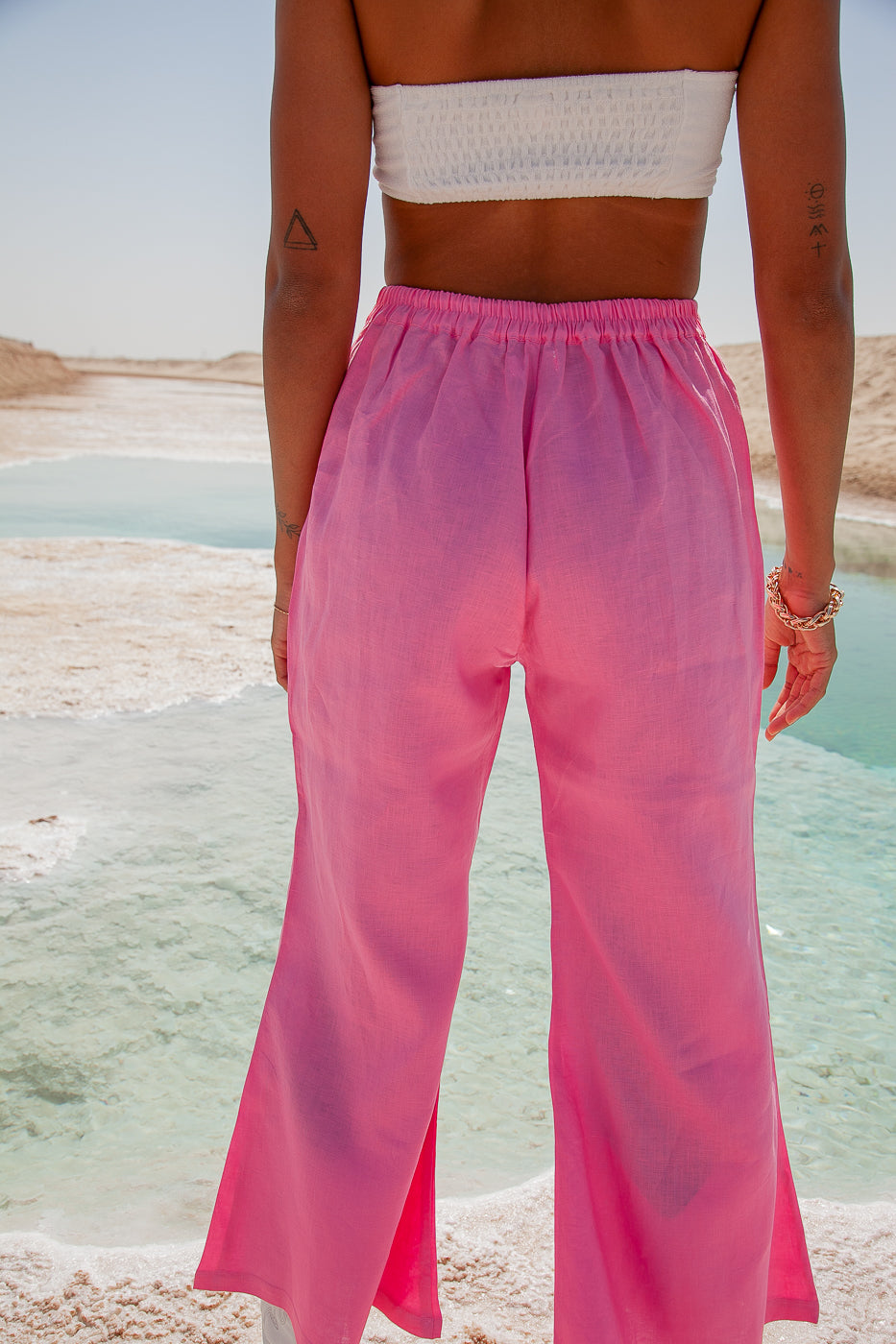 Golden Pant- Sachet Pink Flared linen pants pink