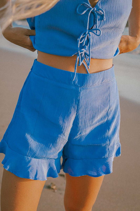 Eva Shorts high waisted blue shorts royal blue cobalt with flounce