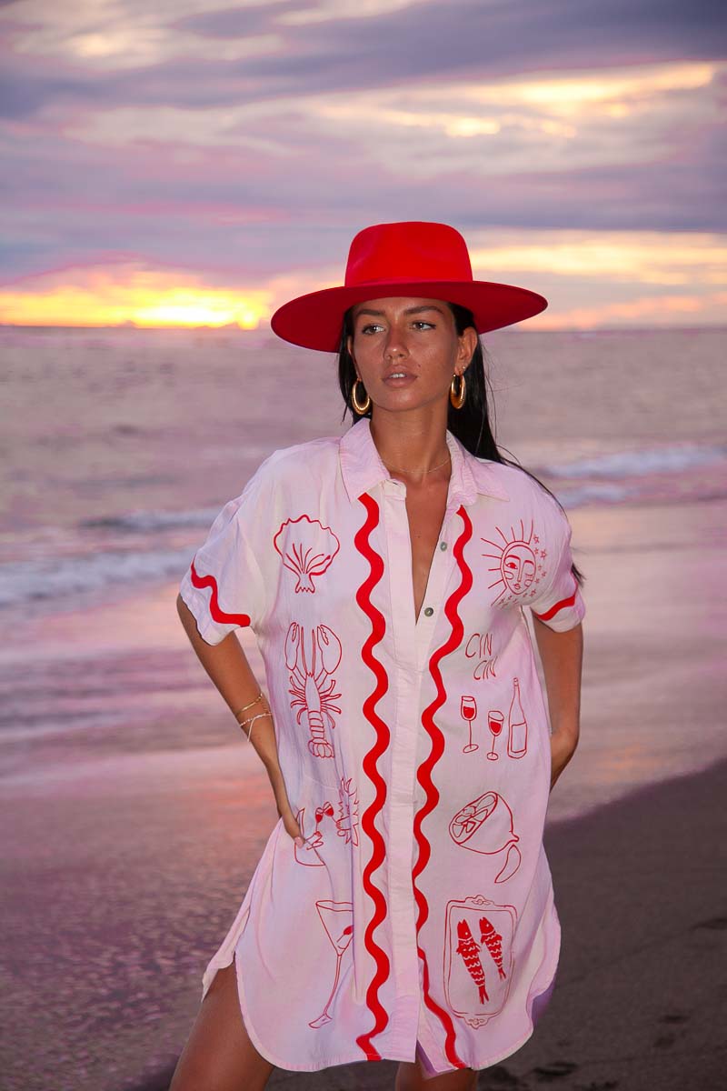 Wine Club Shirt Dress lobster print shirt dress  short sleeve