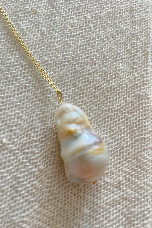 Freshwater Pearl Necklace - Large Teardrop Jumbo gold pearl pendant necklace gold large