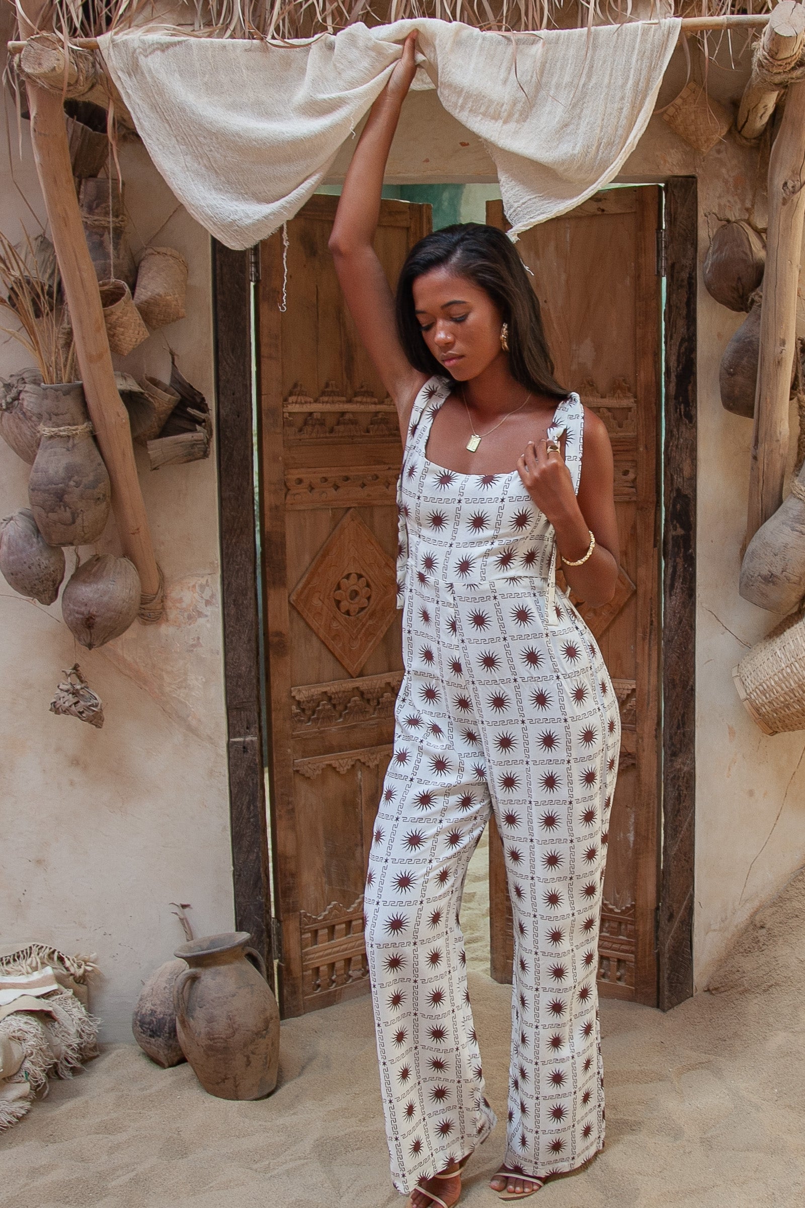Tuscan Bonnie Jumpsuit Brown and Cream Printed Jumpsuit